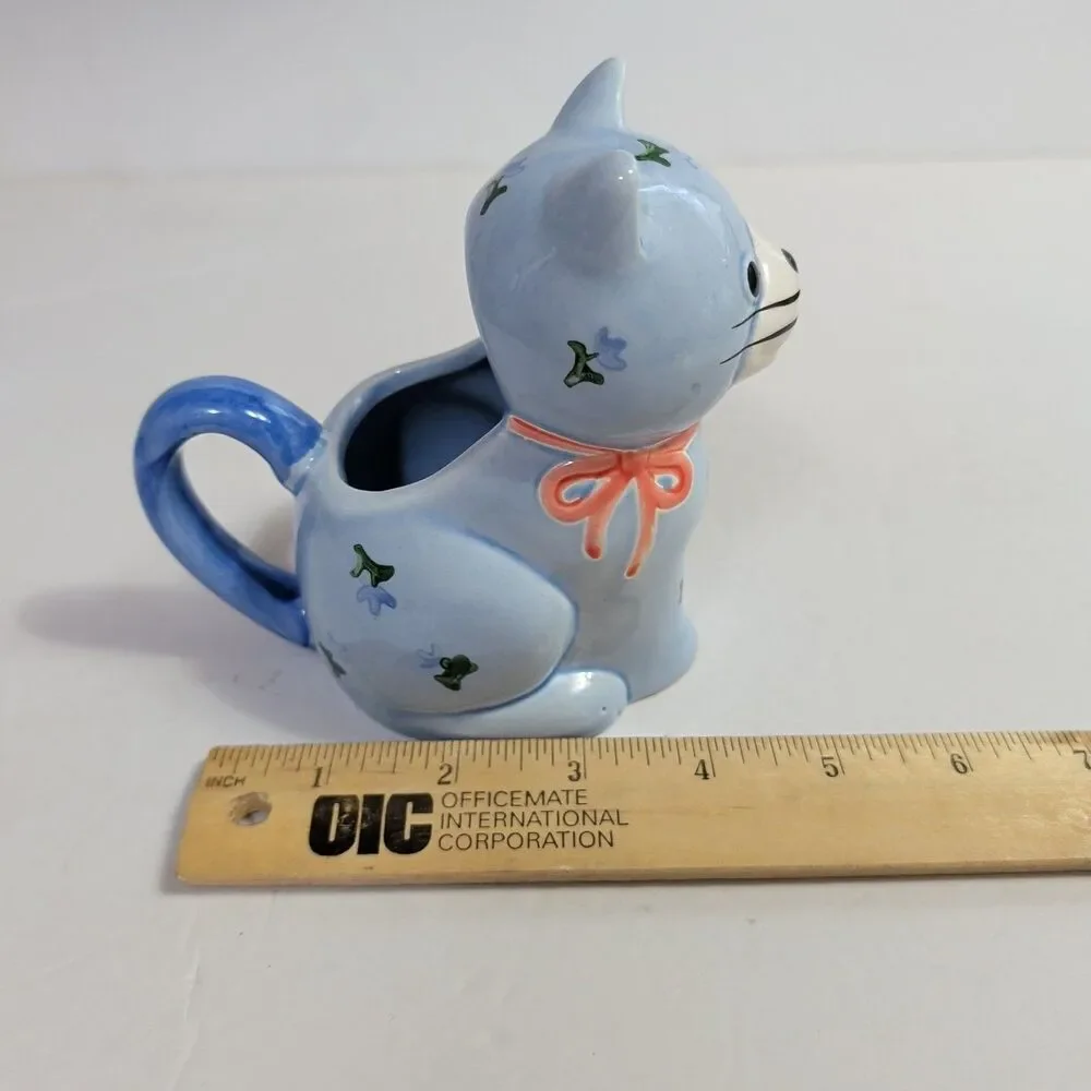 Vtg Otagiri Ceramic Blue Cat Salt & Pepper Shaker & Creamer Set 1980's